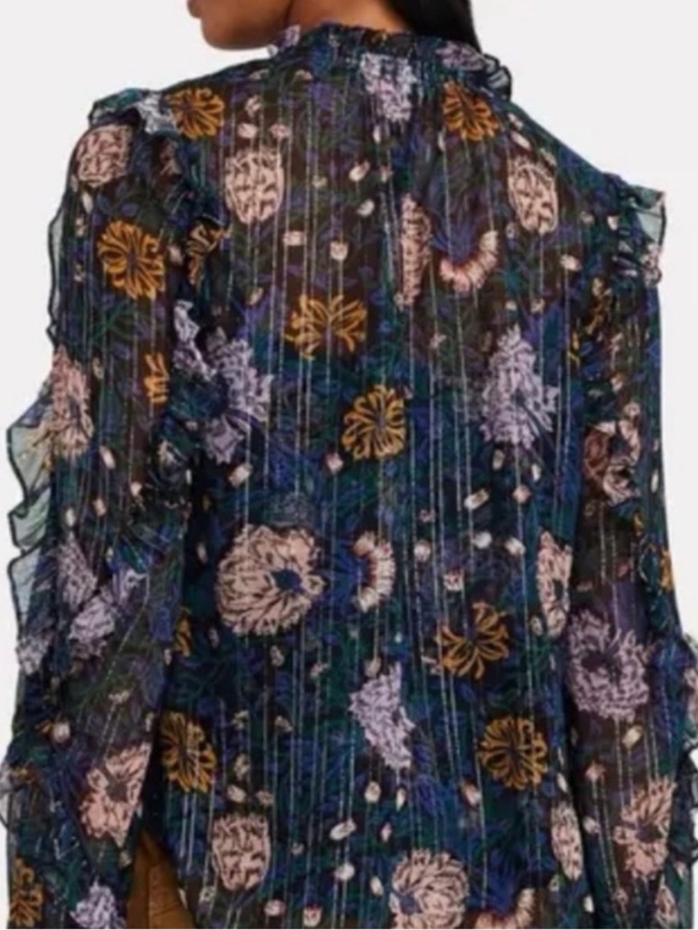 Veronica Beard Alba Silk Metallic Floral Ruffle Blouse + Matching Cami | Size 8 - Picture 3 of 13